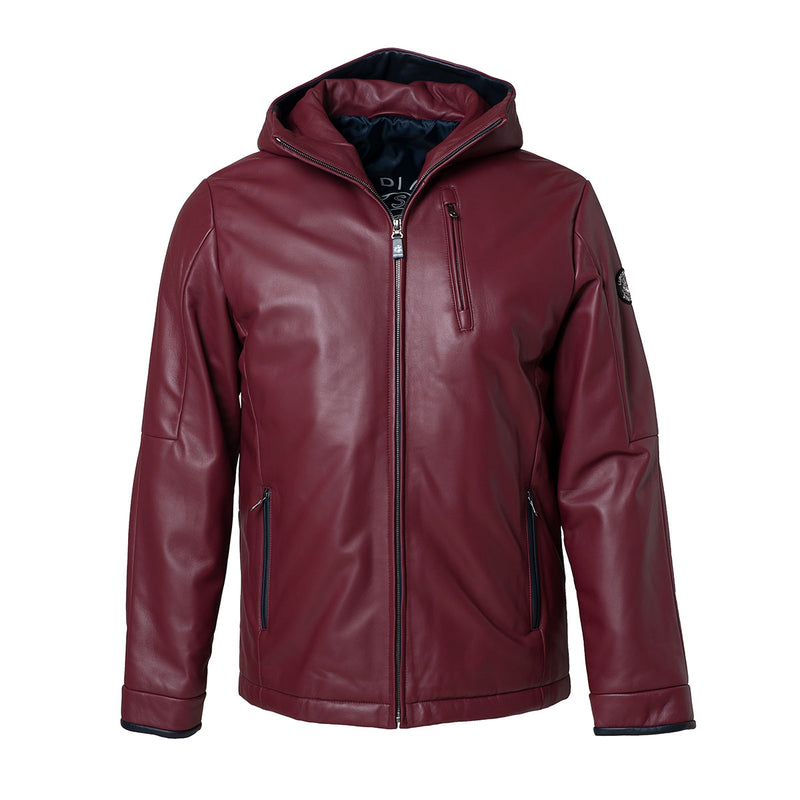 Leather blouson with hood 18223910